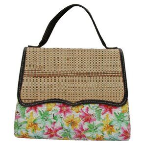 Rattan Floral Hand Bag Removable Crossbody Strap Island Boho Nature Country Vtg